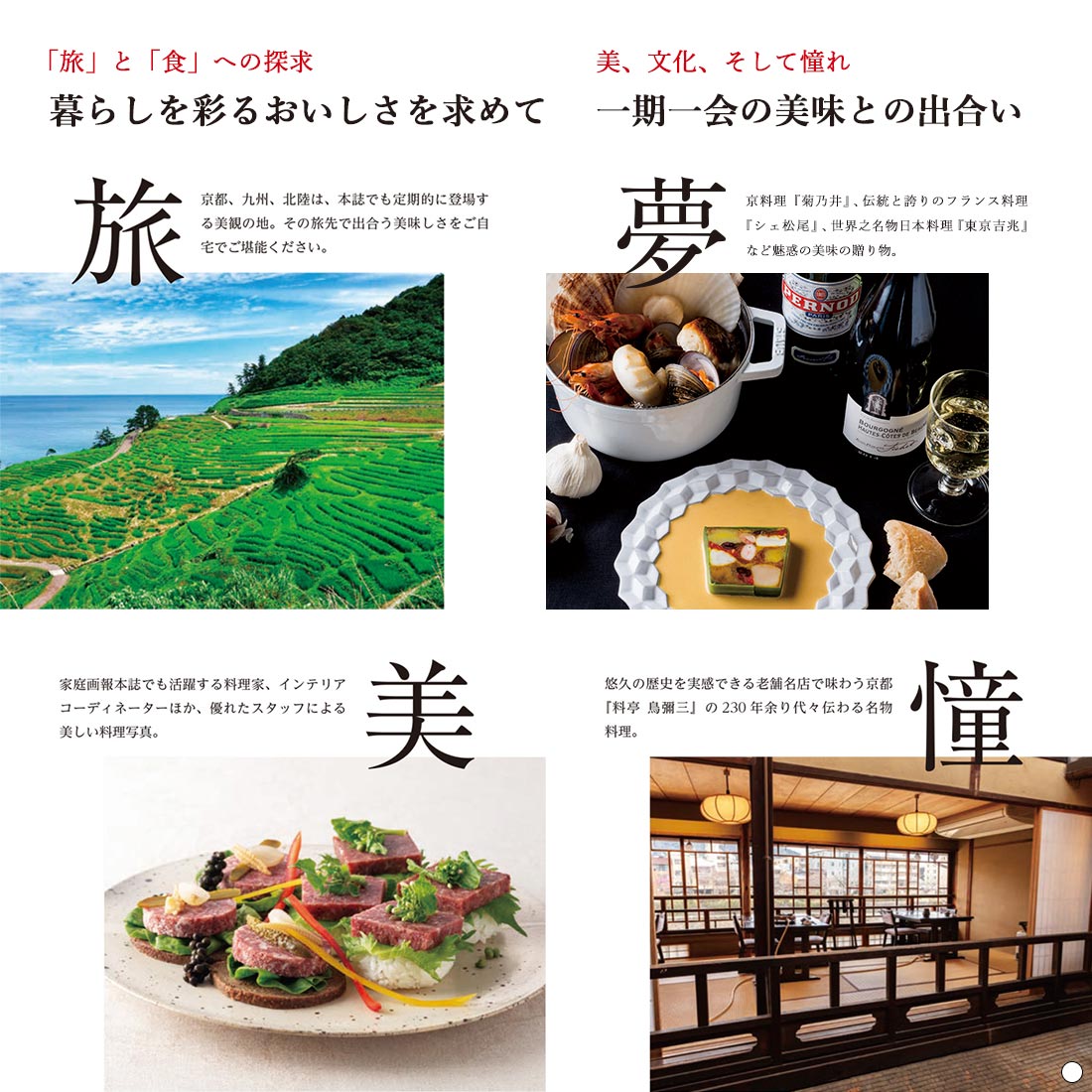 「旅」と「食」への探求 暮らしを彩るおいしさを求めて　美、文化、そして憧れ 一期一会の美味との出合い