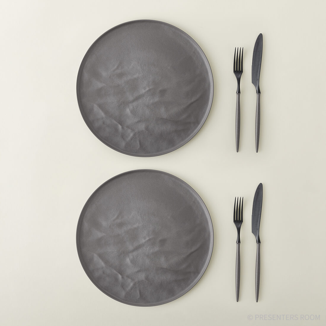 ARAS 【ディナーセット】大皿ウエーブ グレー×2 フォーク×2 ナイフ×2の