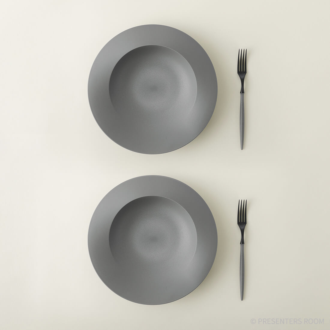 ARAS 【パスタセット】 深皿スクープ グリーングレー×2 フォーク×2の