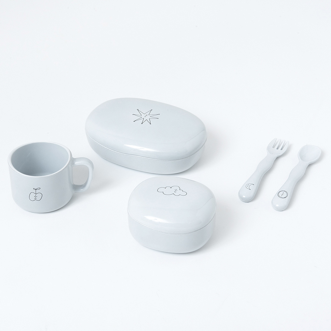MUDDY Kids ギフトセット Plate with Lid×1、Bowl with Lid×1、Mug Cup×1、Spoon&Fork×1