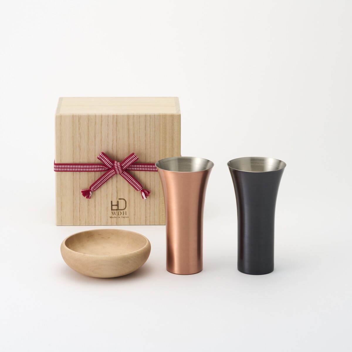 WDH / 純銅製タンブラー 2個セット ナッツボウル付 桐箱入り（マット・ブラウン）