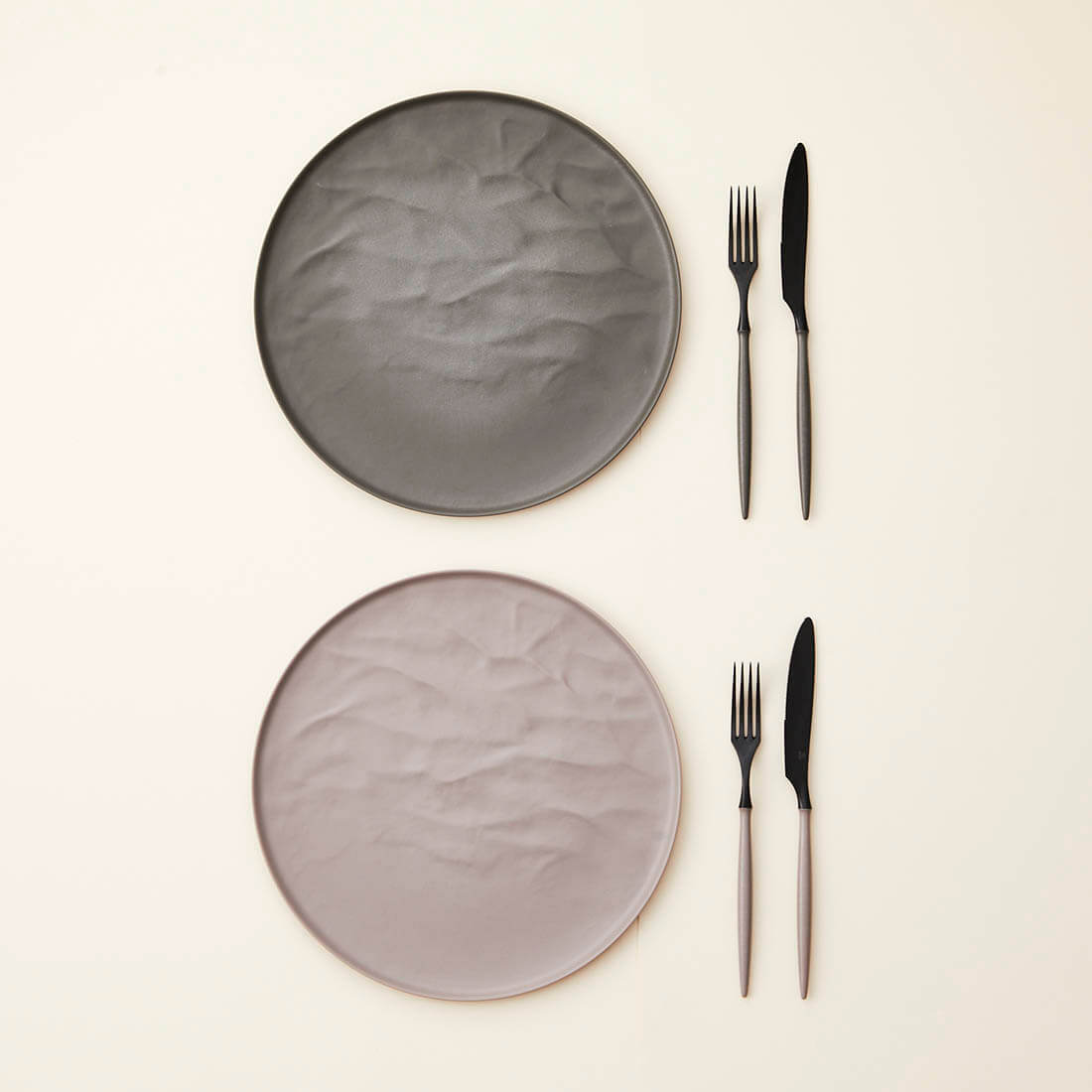 ARAS ピンクグレー×グレー＋カードカタログセット（大皿ウェーブ＆ナイフ＆フォーク）※メインのカードカタログはお好きなものをお選びください。