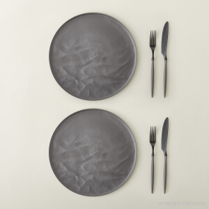 ARAS / 【ディナーセット】大皿ウエーブ グレー×2 フォーク×2 ナイフ×2