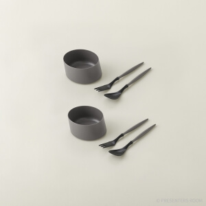 ARAS / 【デザートセット】ななめ小鉢 グレー×2 Dスプーン×2 Dフォーク×2