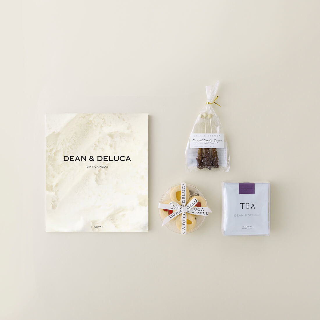 DEAN&DELUCAギフトカタログ(ブックタイプ)＜IVORY-BC(アイボリー-BC)＞+ハートジャムサンドクッキー＆ティーセットC