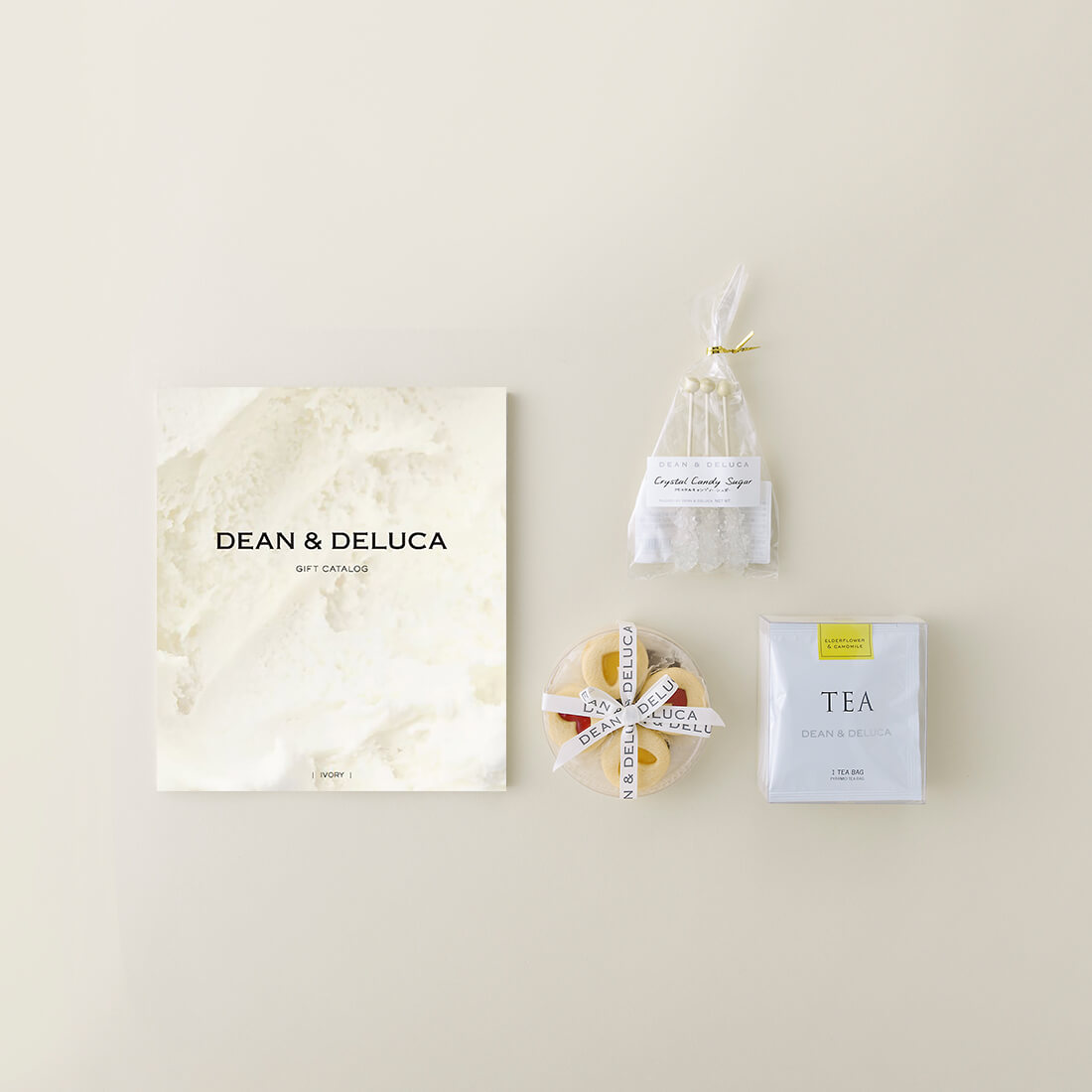 DEAN&DELUCAギフトカタログ(ブックタイプ)＜IVORY-BC(アイボリー-BC)＞+ハートジャムサンドクッキー＆ティーセットH