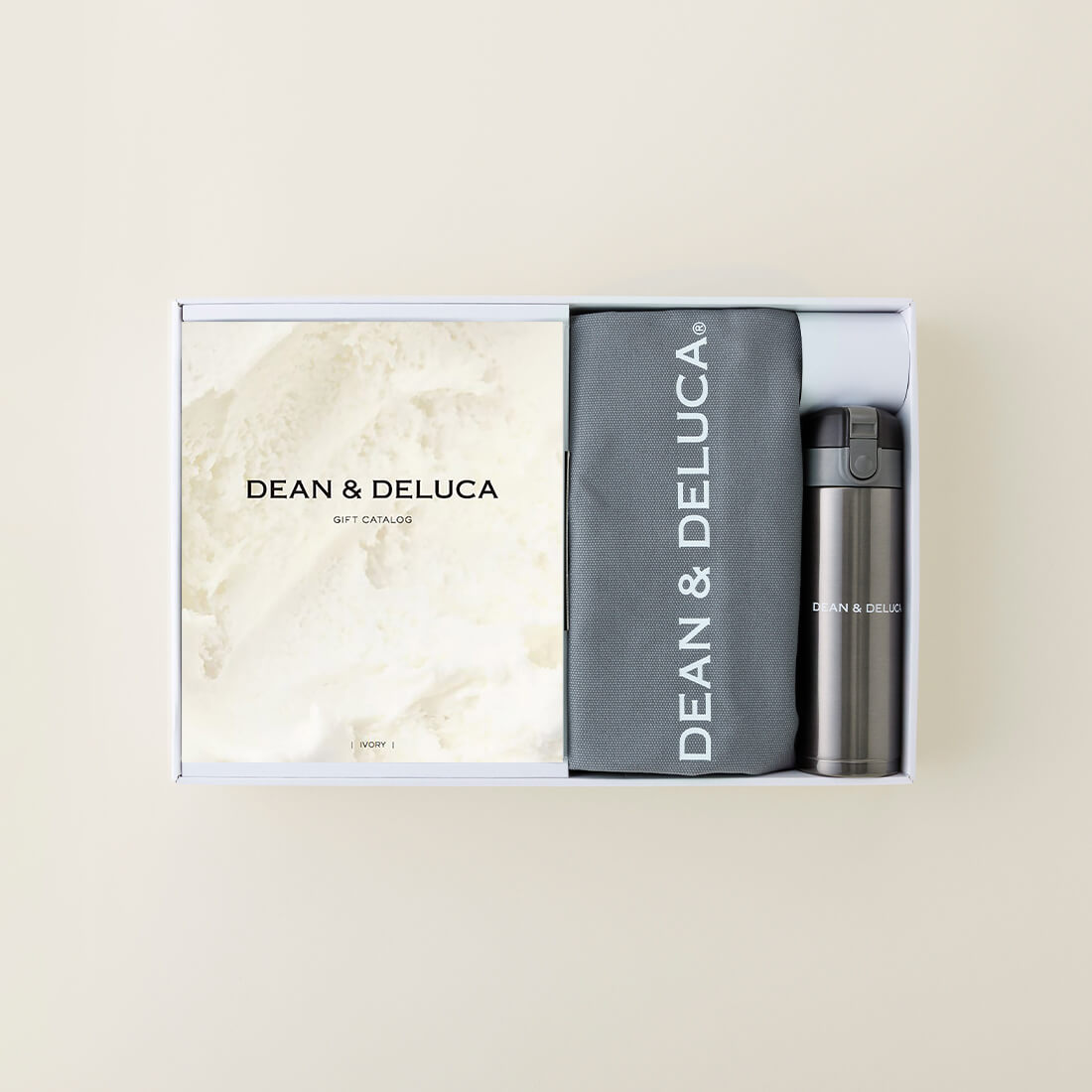DEAN & DELUCA ギフトカタログ(ブックタイプ)＜IVORY-BC(アイボリー-BC)＞+トートバッグ（グレー）・マグボトルセット
