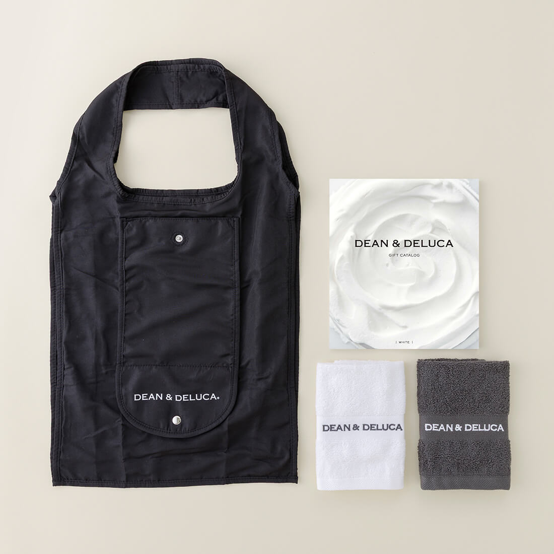 DEAN & DELUCA ギフトカタログ(ブックタイプ)＜WHITE-BC(ホワイト-BC)＞+ハンドタオル・ショッピングバッグ（ブラック）セット