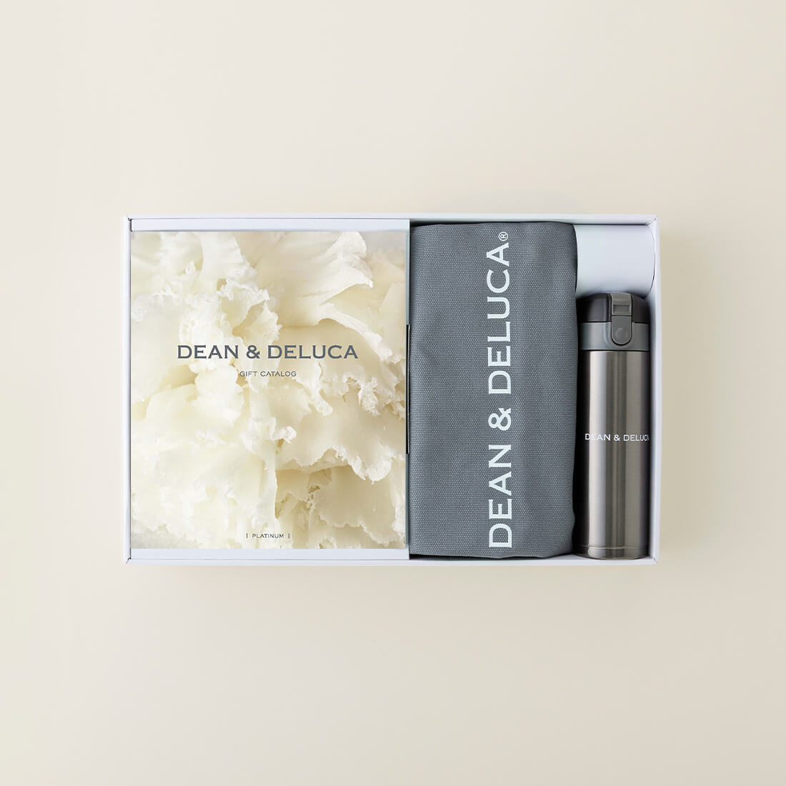 DEAN & DELUCA ギフトカタログ(ブックタイプ)＜PLATINUM-BC(プラチナ-BC)＞+トートバッグ（グレー）・マグボトルセット