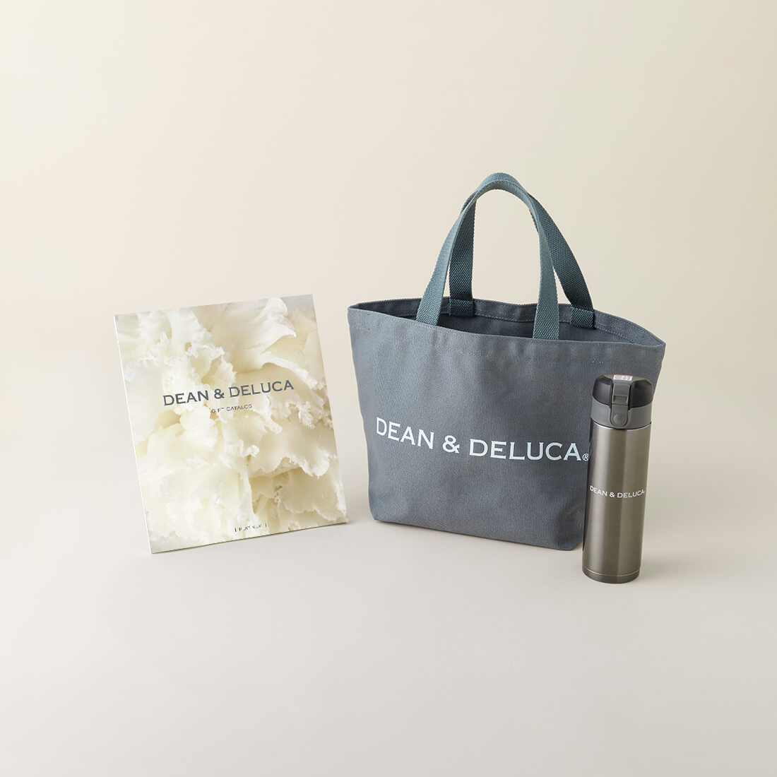 DEAN & DELUCA ギフトカタログ(ブックタイプ)＜PLATINUM-BC(プラチナ-BC)＞+トートバッグ（グレー）・マグボトルセット