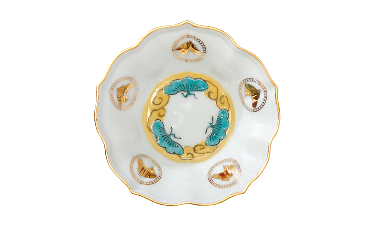 amabro / MAME 豆皿2枚セット 富士と松(吹墨富士形皿×色絵五弁輪花)