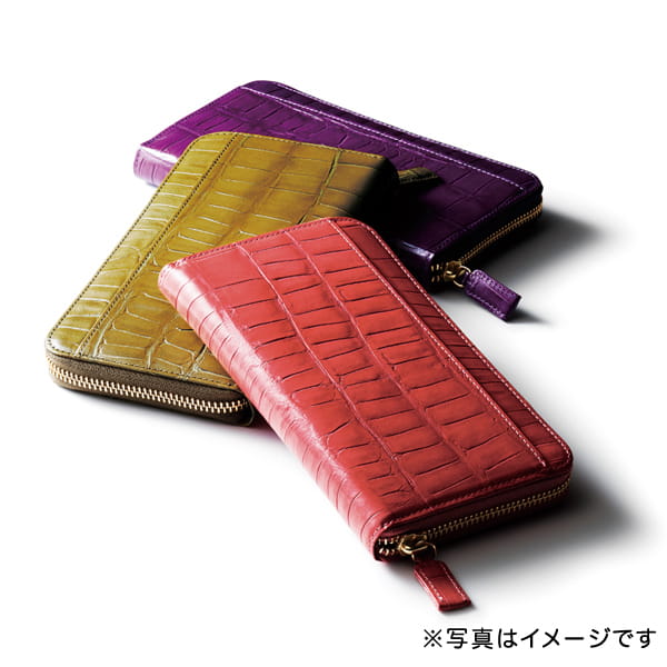 ワニ型押 ラウンド財布(ピンク)