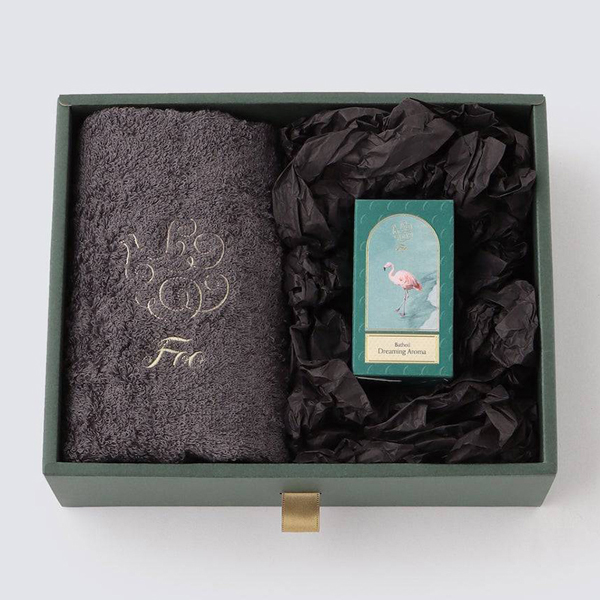 Foo Tokyo / フェイスタオル（チャコール）＆バスオイル ギフトセット